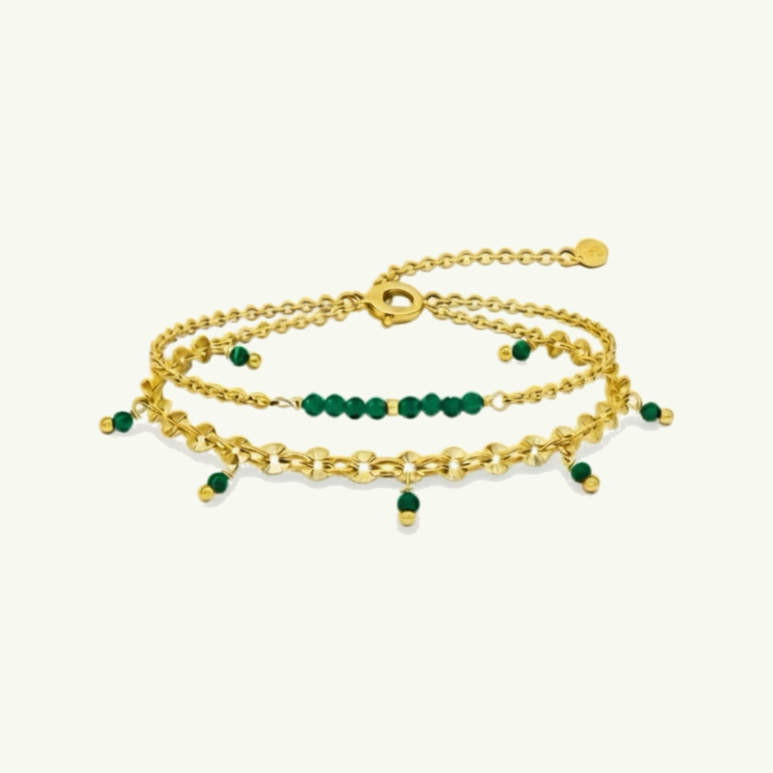 Bracelet Charmeuse double rang en acier inoxydable doré et pierre naturelle – Gemk