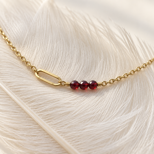 Collier Évasion en acier inoxydable doré et grenat, pierre de naissance de janvier – Gemk
